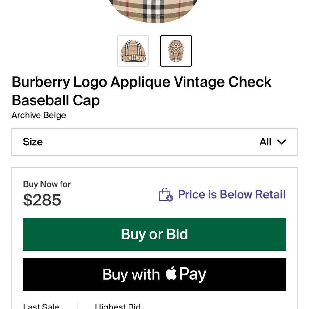 Burberry Beige Check Logo Cap